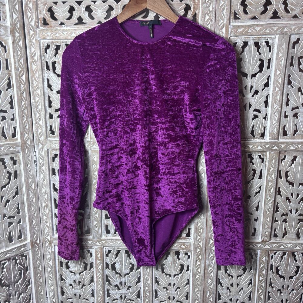 Maje Magenta Crushed Velvet Long Sleeve Dance Balletcore Leotard Bodysuit SZ 2